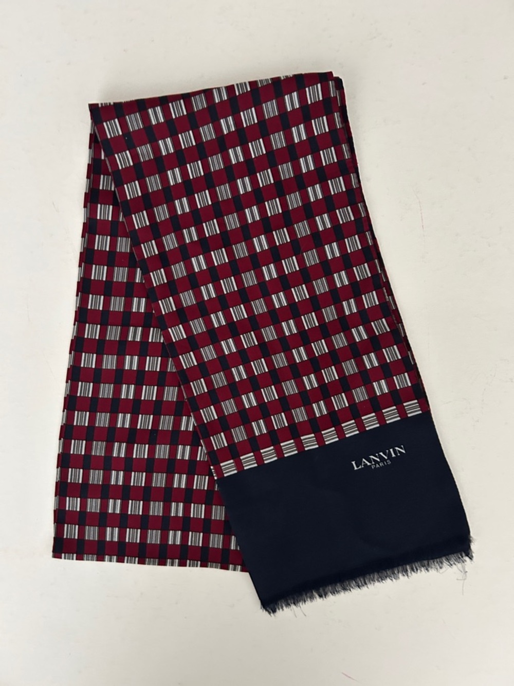 Lanvin Paris Red and Navy Checked Silk Scarf